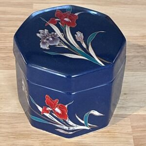 VTG Fine China Blue Trinket Box With‎ Lid Floral Japan